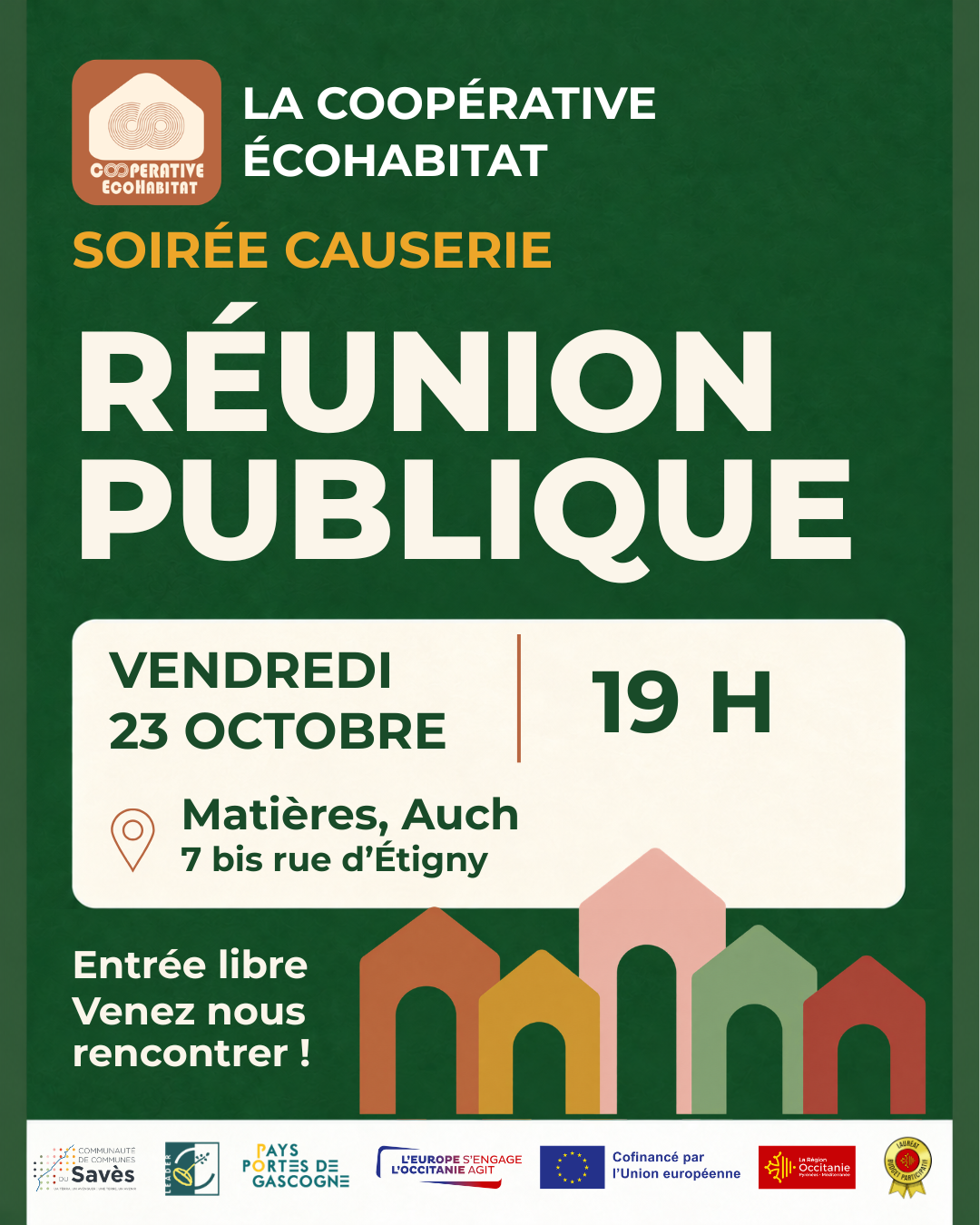 Affiche de la réunion publique de la Coopérative ÉcoHabitat, vendredi 23 octobre à 18h à Auch
